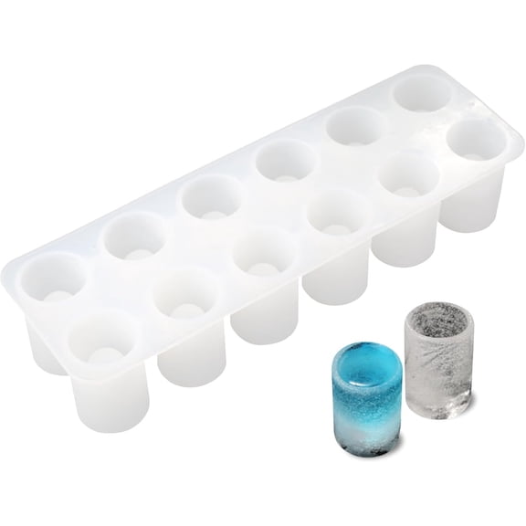 Silicone Freezer Shot Glass Ice Molds/Trays with 12 Cavities, Reusable Whiskey Glass Ice Cubes, Each Holding 0.6oz