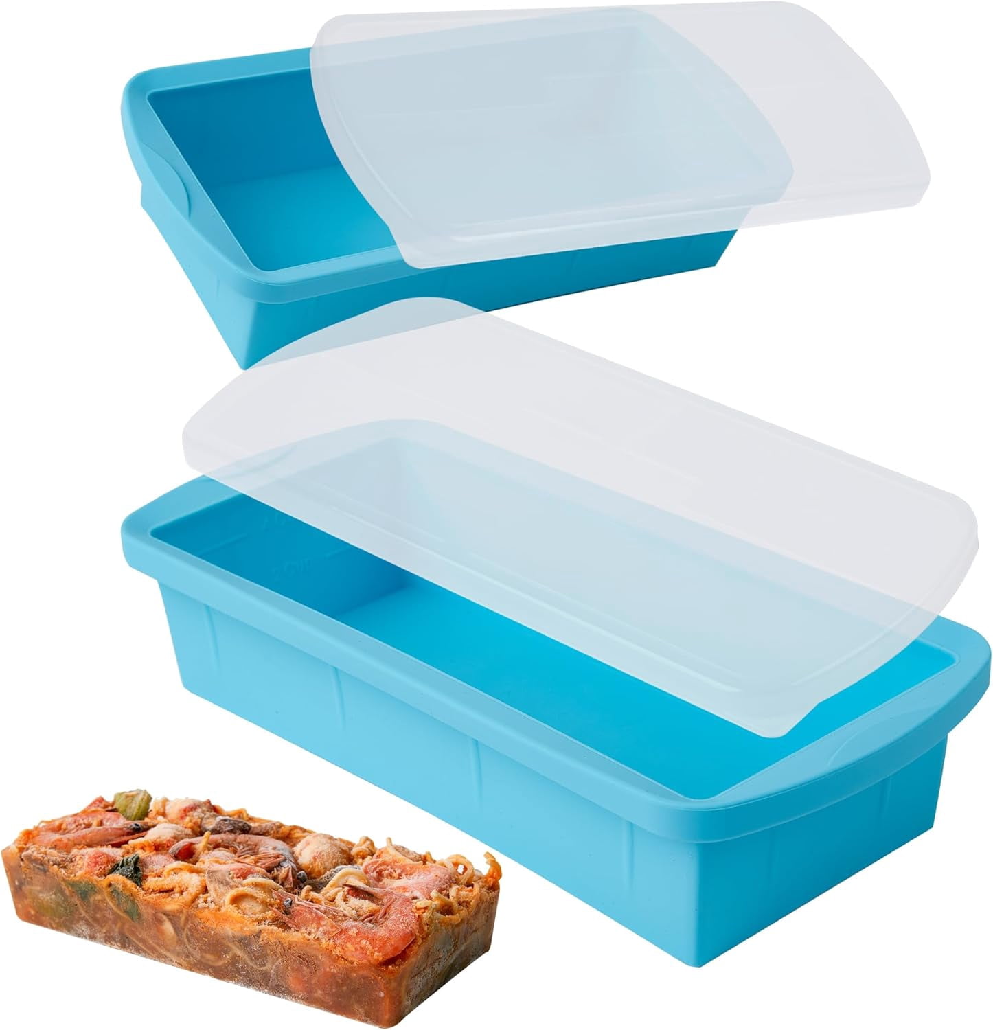 Silicone Freezer Tray with Lid 2 Pack Silicone Freezer Molds - Large Ice Cube Tray - Makes 2 Perfect 4 Cup Portions Soup Cubes Meal Prep Containers- Oven & Dishwasher Safe