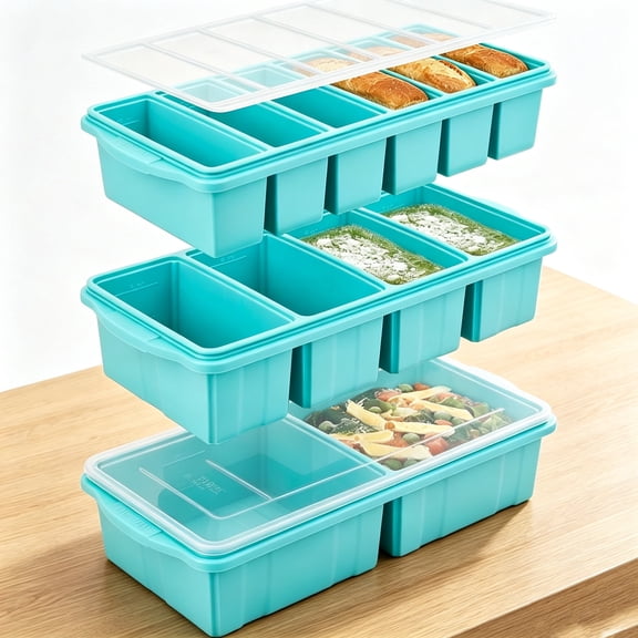 Ruspela Silicone Freezer Tray With Lid 3 Pack, Soup Freezer Container Molds Set, Makes 2-Cup & 1-Cup 1/2-cup Portions Cubes, Leakproof, Dishwasher, Stackable Ideal for Meal Prep, BPA Free