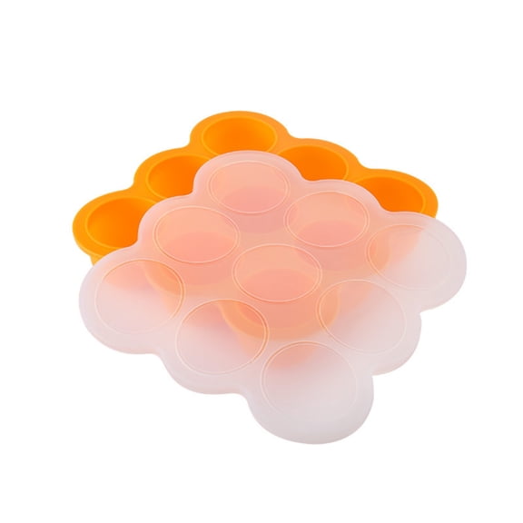 Silicone Freezer Tray with Lid, Easy-Release 9-Cavity Round Ice Cube Trays, Ice Ball Maker, Food Storage Container for Homemade Food, Vegetable, Fruit Purees, and Breast Milk (1.96In*9 Balls), Orange