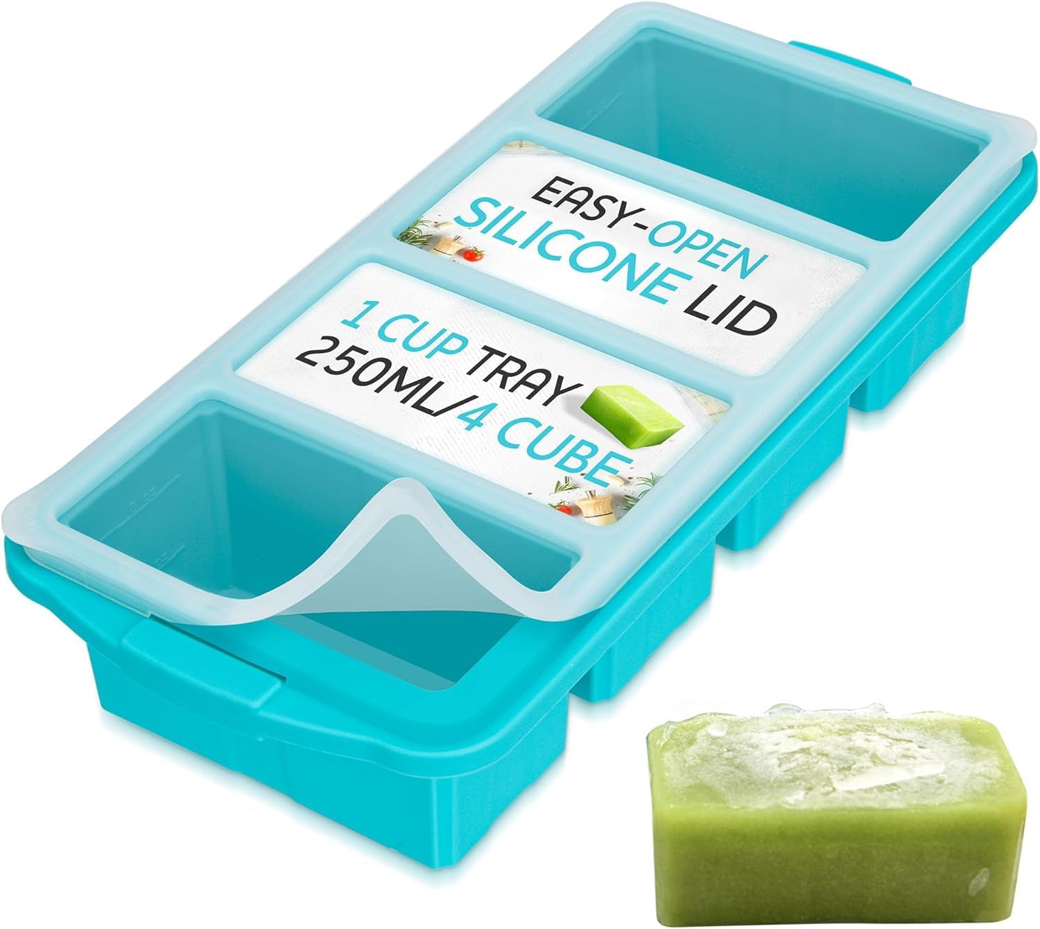 Silicone Freezer Tray With Lid - Soup Container Molds Large Ice Cube Tray- Makes 8 1 Cup Portions Cubes  1-pack Storage Food Soups & Meal Prep Oven Dishwasher -safe