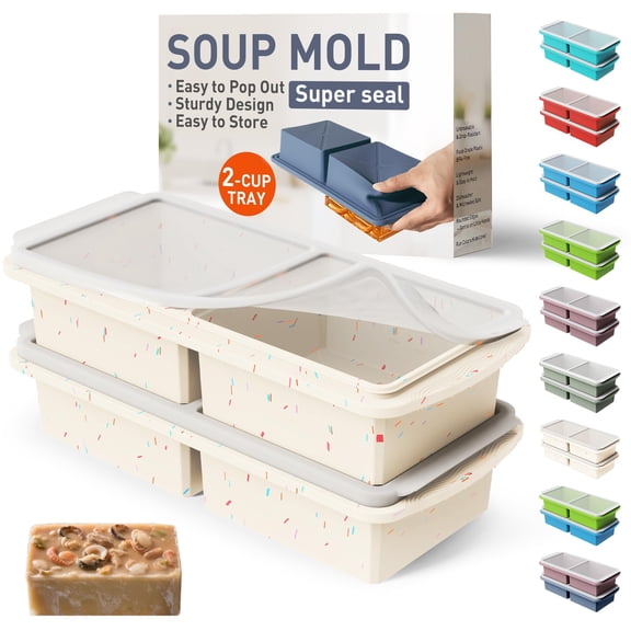 Silicone Freezer Tray With Lid Soup Container Molds Steel Reinforced Rim Large Ice Cube  Sauce Leftovers Homemade Meal Prep Freezing Kitchen Storage Containers Cream