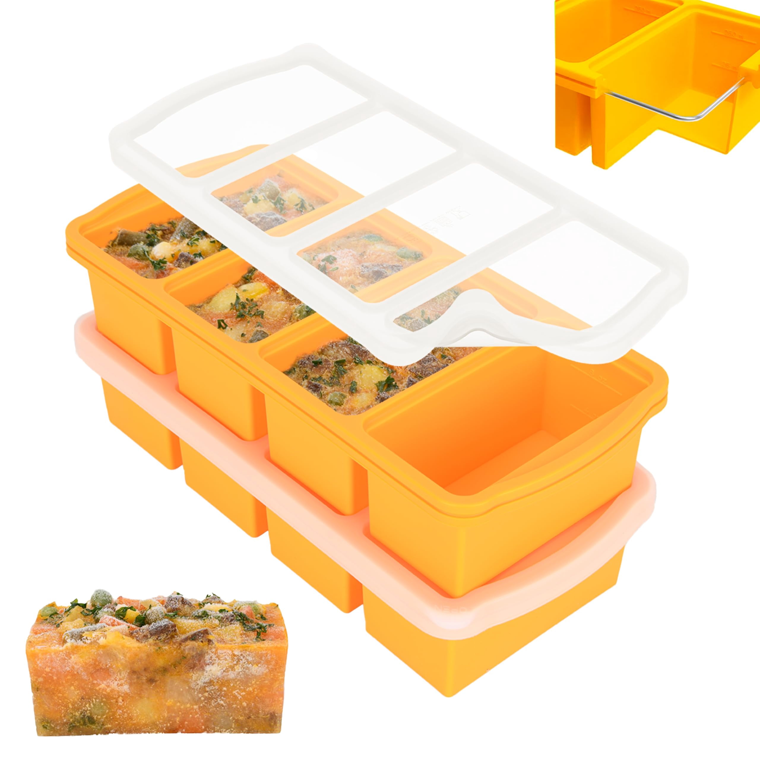 Silicone Freezer Trays With Lid 1-cup Soup Container Large Ice Cube Molds Reinforced Steel Ring Top For Freezing Sauce Broth Leftovers Oven Dishwasher -safe(2-pack)
