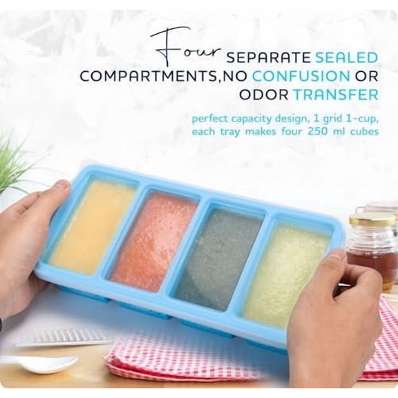 Silicone Freezer Trays with Lid,1-cup Soup Freezer Container large Ice Cube Molds with Reinforced Steel Ring Top for freezing Soup Sauce Broth Leftovers oven Dishwasher -Safe(2-Pack)