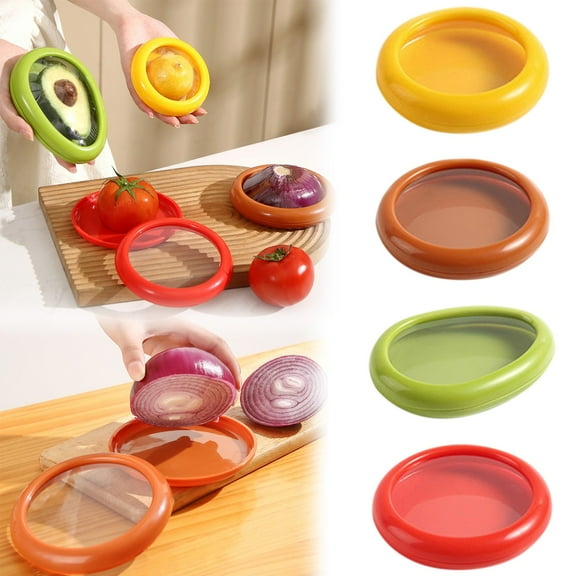 Silicone Fruit Storage Box Set of 4, Refrigerator Fresh Keeper for Lemons Onions and Garlic, Portable and Sealed, Odor Proof