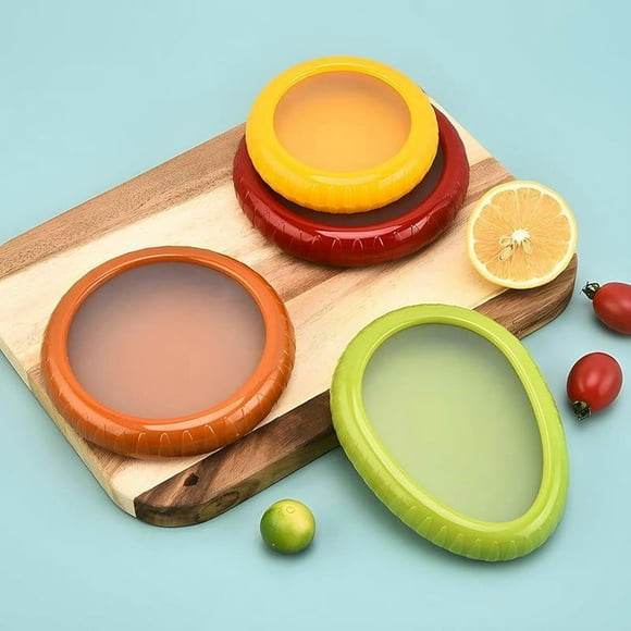 Silicone Fruit & Veggie Storage Containers Avocado, Tomato, Onion & Lemon Savers for Fridge