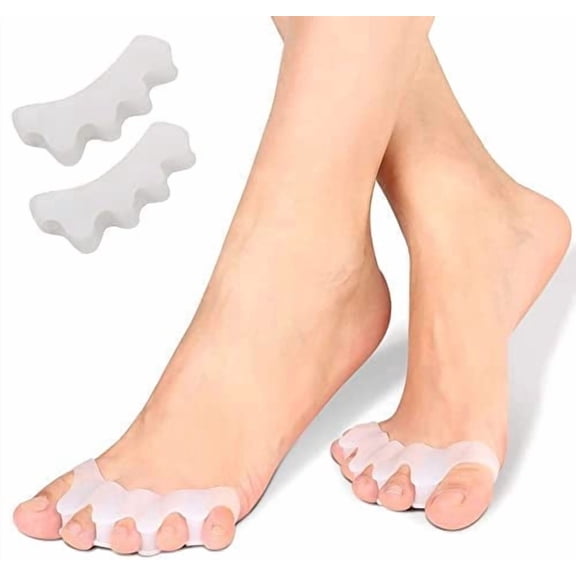 Silicone Gel Toe Separators, 5 Holes High Elastic Toe Straightener Hammer Hallux Valgus Corrector Pain Relief Toe Straightener Achilles Stretcher, (White)-