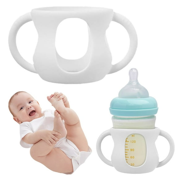 Silicone Glass Baby Holder - White,Easy Grip Drop Shockproof Protector for Baby Bottles,Durable and Safe