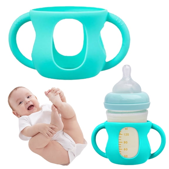 Silicone Glass Bottle Covers,Baby Bottle Sleeves for Glass Bottles - BPA-Free Protector with Handles,Shockproof & Heat Insulation Cover Compatible with 4oz Standard Neck Glass Bottles,Mint Green