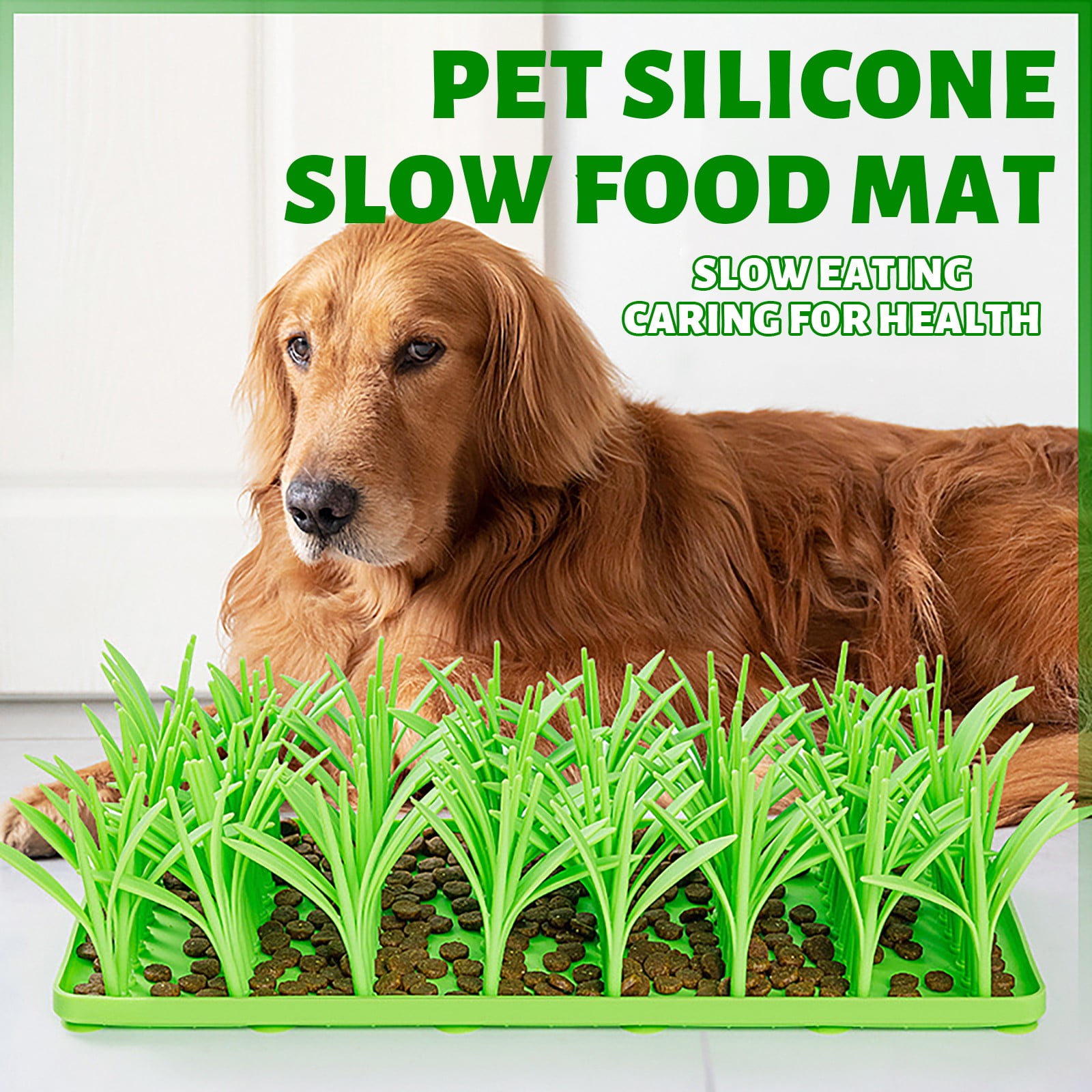 Silicone Grass Mat for Cats,Slow Food Cat Grass Mat for Indoor Cats,Foraging Snuffle Mat for Dog/Cat,Interactive Enrichment Cat Mat(6.6"×14.2",Green)