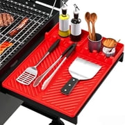 Silicone Grill Mat, ANUNU Griddle Tools Mat for Blackstone, Spatula Grill Mat with Drip Pad for Kitchen, Cooking, Countertop, BBQ Caddy Utensils Holder Griddle Accessories for Blackstone red