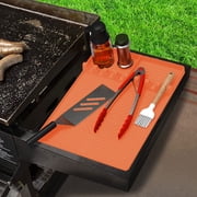 Silicone Grill Mat Compatible with Griddle, BBQ Spatula & Utensil Holder with Drip Pad, Heat Resistant Non-Slip Griddle Tools Mat for Outdoor Kitchen Counter,Orange,blackstone griddle accessories