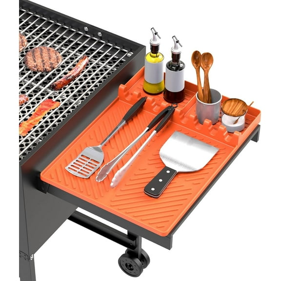 Silicone Grill Mat Compatible with Blackstone, Silicone Griddle Tools Mat with Drip Pad, Spatula Mat for Outdoor Grill Kitchen Counter (Orange)