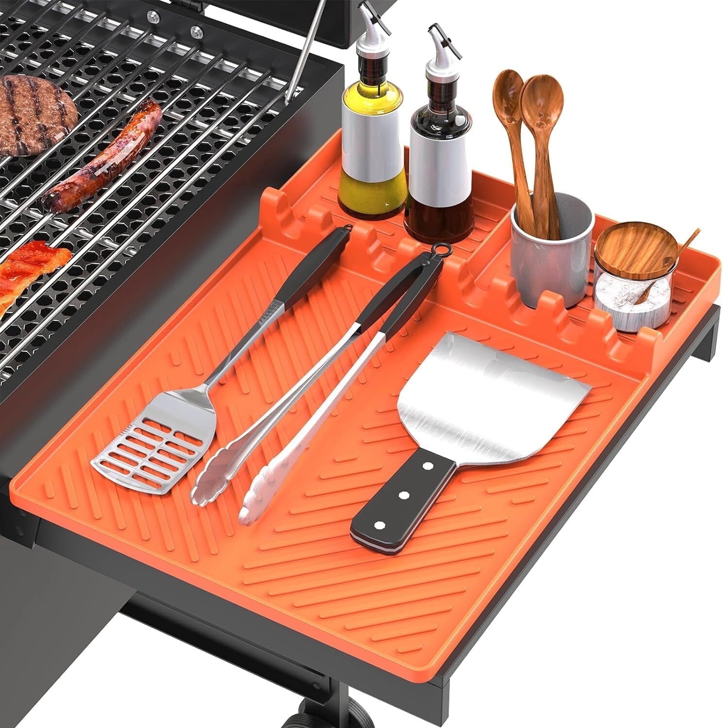Silicone Grill Mat, Griddle Tools Mat for Blackstone, Spatula Grill Mat with Drip Pad for Kitchen, Cooking, Countertop, BBQ Caddy Utensils Holder Griddle Accessories for Blackstone