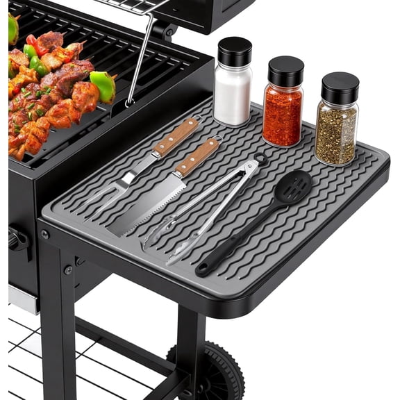 Silicone Grill Tools Mat for Blackstone Weber Traeger Pit Boss Flat Top Grill Smoker,BBQ Accessories Pad Mats for Outdoor Kitchen Counter Cooking, Side Shelf Spatula Mat,Gifts for Men (Grey)