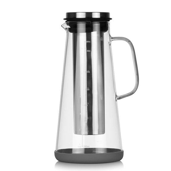 Silicone Grip Cold Brew Coffee Pitcher, Good Grip Silicone Handle For Secure Pouring, 1000ml Borosilicate Glass Ensuring Smooth Pour Without Drips