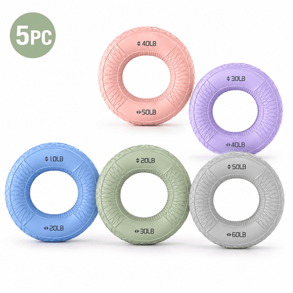 Silicone Grip Strength Training Ring Set 5-Pack Dual Resistance Hand Exercise Rings, Textured Non-Slip Finger Wrist Trainer for Grip Strength, Stress Relief & Daily Portable Use, Multicolor