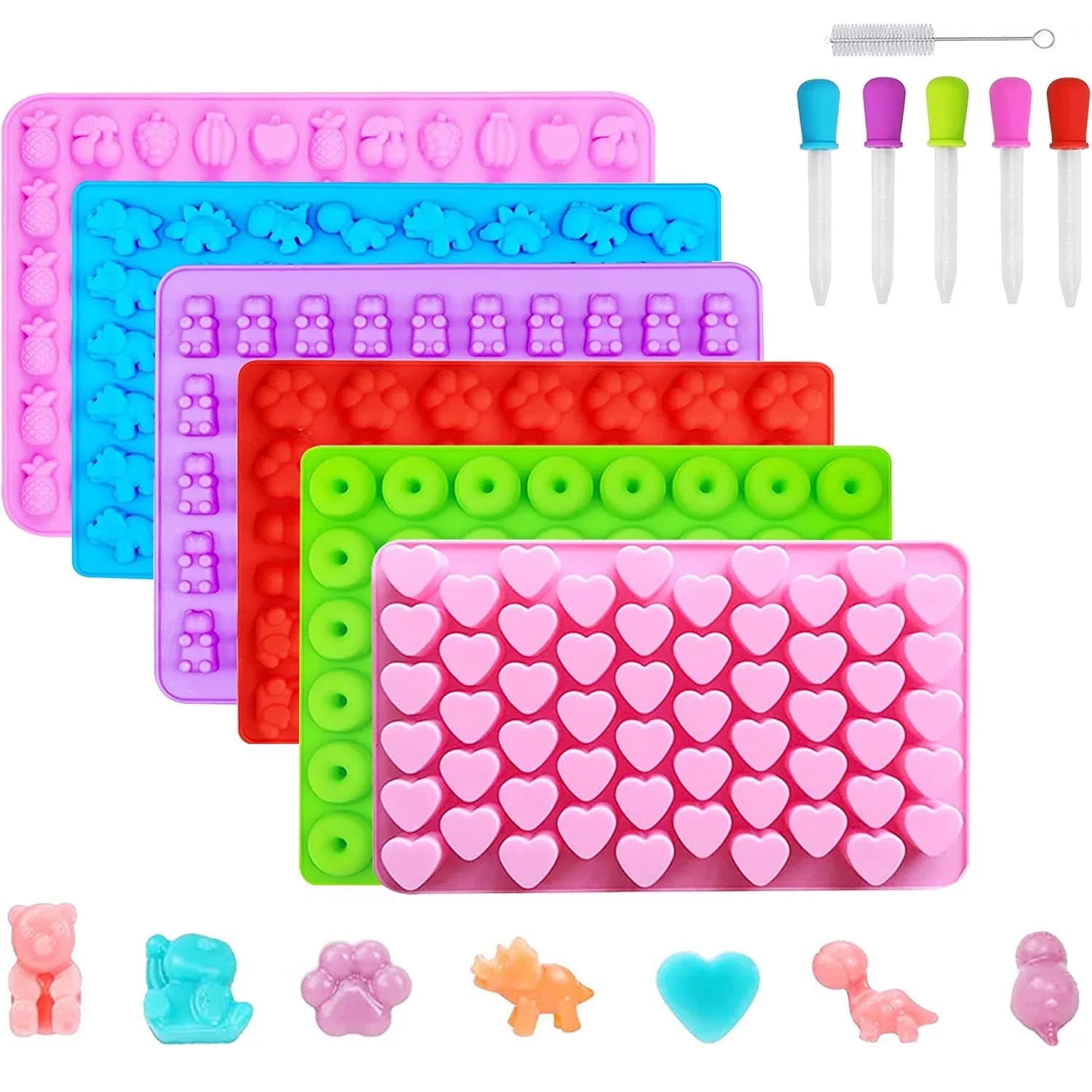 Silicone Gummy Molds, Non-stick Candy Chocolate Molds with 5 Droppers 1 ...