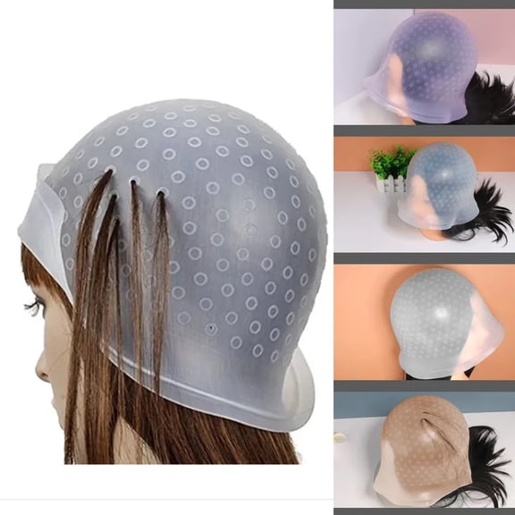Silicone Hair Highlighting Cap Reusable for Home Hair Dyeing and Bleaching with Pull Through Holes for Strand Selection 12Inch
