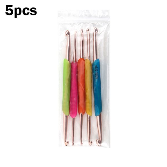 Silicone Handle Double Head Aluminum Crochet Hooks Weave Knitting Crochet Tools 5Pcs/Set