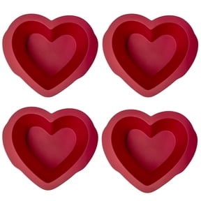 Silicone Heart Shaped Cake Pans Set of 4, NonStick Easy Release Heart Silicone Mini Cake Pan for Baking Bread, 4X2 inch Brownies Pan Set for Oven, Microwave, Air Fryer and Freezer