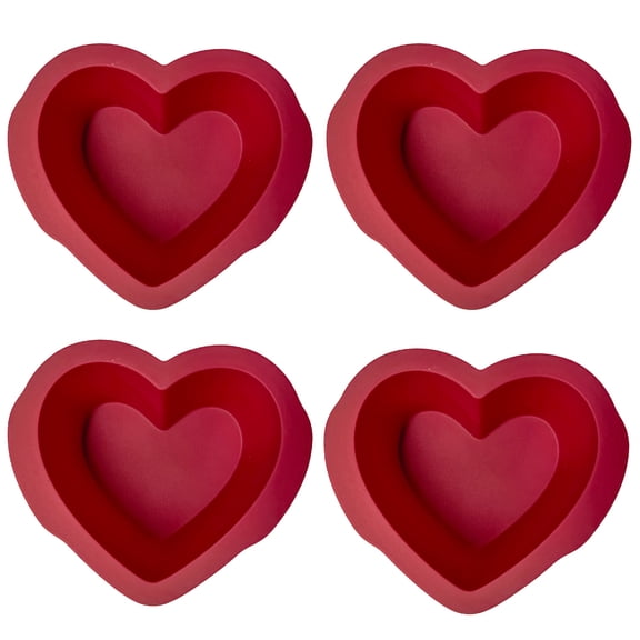 Silicone Heart Shaped Cake Pans Set of 4, NonStick Easy Release Heart Silicone Mini Cake Pan for Baking Bread, 4X2 inch Brownies Pan Set for Oven, Microwave, Air Fryer and Freezer