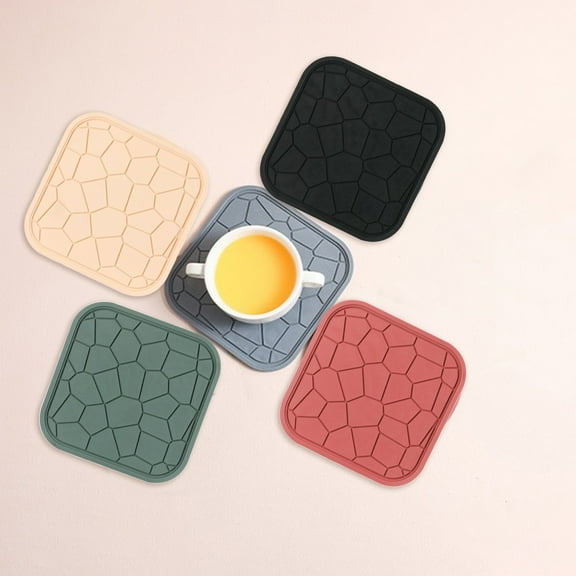 Silicone Heat Insulation Placemats 7.1x7.1 Inch Non-Slip Hot Pad for Dishes Table Protection for Kitchen/Dining(Black),Hulucky