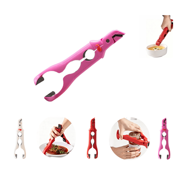 Silicone Heat Resistant Bowl Plate Clip 3-in-1 Non Slip Gripper Lifter Kitchen Tool Multipurpose Utensil for Serving Hot Dishes Lid Opener Bottle Jar Holder Clamp White Free Size(Pink)