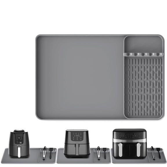 24x16" Silicone Heat Resistant Mat | XL Counter Protector for Air Fryer, Oven & Microwave | Fits Ninja & Cosori | Gray