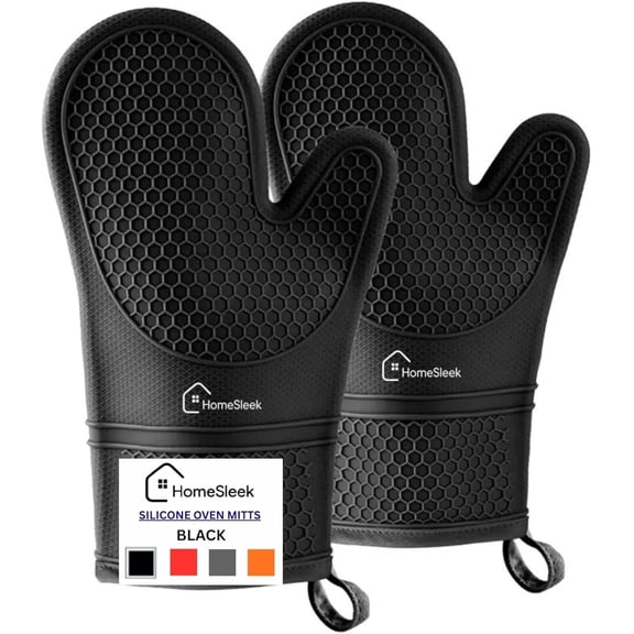 Silicone , Heat Resistant Oven Gloves-1-Pair, Gloves for Baking- Grilling-Kitchen Mitts, BPA Free Gloves,BBQ mitt,Ribbed Soft Thick Cotton Lining,Non-Slip Grip,11.4 X 7.1 Black