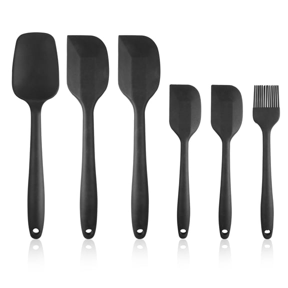 Silicone Heat Resistant Spatulas Set Rubber W/ Stainless Steel Core Cooking Kitchen Utensils for Mixing Black 6-Set