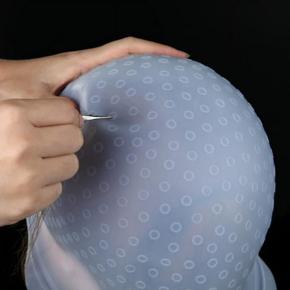 Silicone Highlighting Cap for Hair Coloring - 1 Piece - Blue - Hat Highlighting Cap Hook Colouring Reusable Hair Salon Hair, 1 Silicone Highlighting Cap + 1 Crochet Hook, Easter, W Makeup Organizers