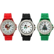 Silicone Holiday Geneva Boyfriend Watch with White Dial 3 Pack with Santa, XMas Tree, and Snowman