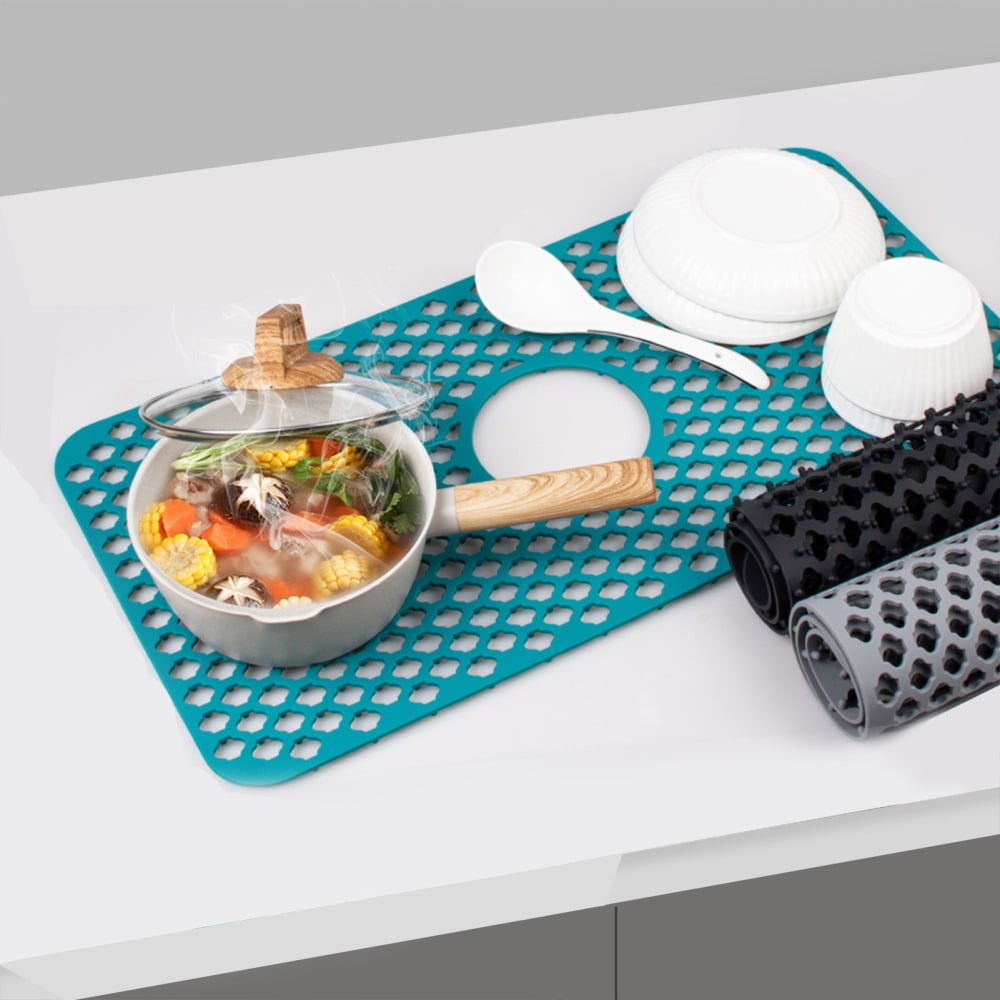 Silicone Hollow Sink Large Mat Multipurpose Non-Slip Mat for Kitchen Sink Countertop, Size: 63.00*33.00*0.90, Gray