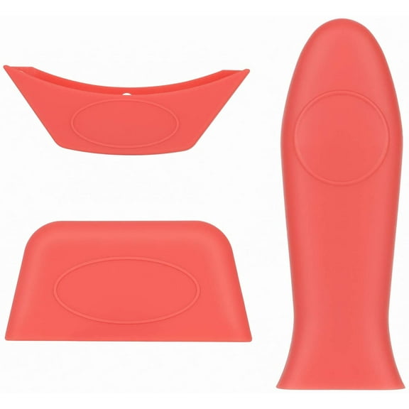 Silicone Hot Handle Holder, 3 Pack Pot Holders Cover Rubber Hot Resistant Non Slip Pot Holder Sleeves for Cast Iron Skillets Metal Frying Pans Aluminum Cookware Handles (Red)