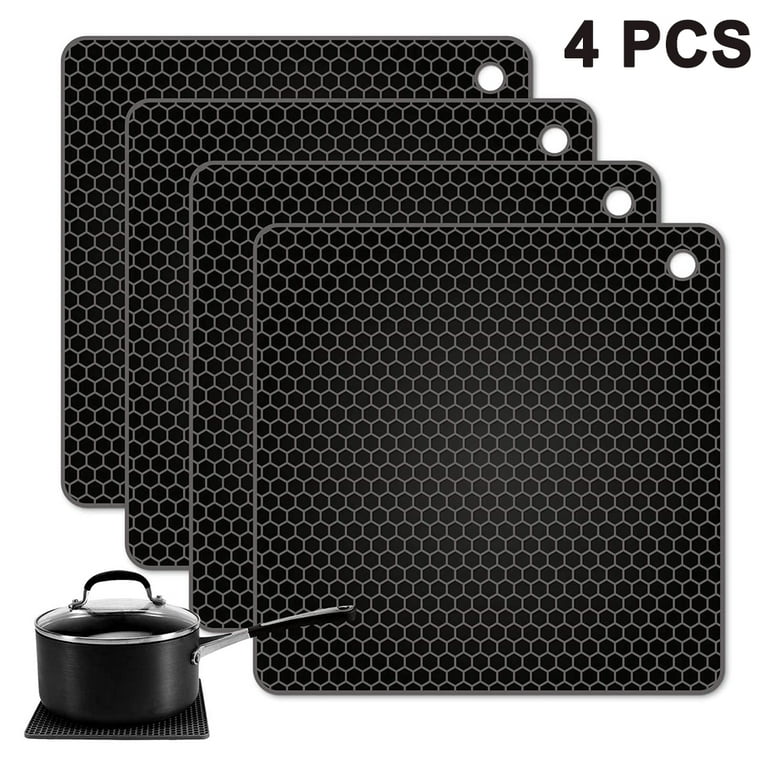Silicone Hot Mats Set, Silicone Hot Pads, Silicone Pot Mat for Countertop,  Table Placemats,4 Pack,Black 