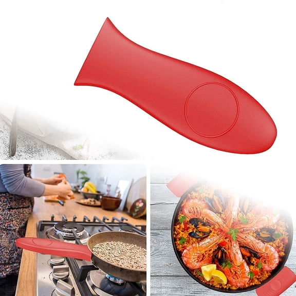 Silicone Hot Skillet Handle Holder, Heat Resistant Cast Iron Potholder Protectors Grip, Anti-Spill Non- Cookware Handles for Pans,Oven (Red)