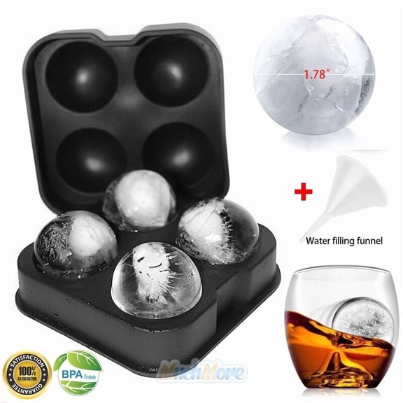 Silicone Ice Ball Maker 4 Round Sphere Tray Cube Mold Whiskey Cocktails Party Us