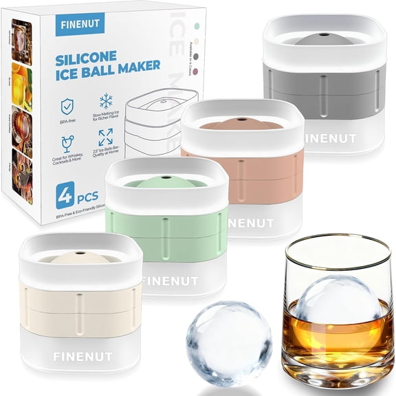 Silicone Ice Ball Mold with Lid, 4 Pack  2.5 Inch Large Sphere Round Maker, Easy Release BPA-Free Trays for Whiskey & Cocktails, Home Bars Freezer (Multicolor-Premium)