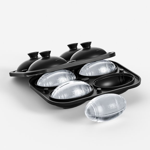 Silicone Ice Ball Mold with Funnel - 4-Hole Rugby Shaped Ice Cube Maker for Whiskey and Cocktails
