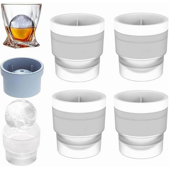 Silicone Ice Ball Molds for ,Large Circle Ice Cube Tray,Silicone Stackable Ice Cube Trays,Round Ice Cube Trays,Set of 4 Round Makers with Lids for Cocktails,Bourbon and Drinks.ï¼Whiteï¼