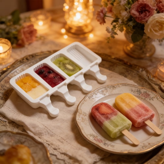 Silicone Ice Cream Molds, 4 Piece Popsicle Molds for Homemade Ice Pops, BPA-Free, Easy Release, Freezer & Microwave Safe