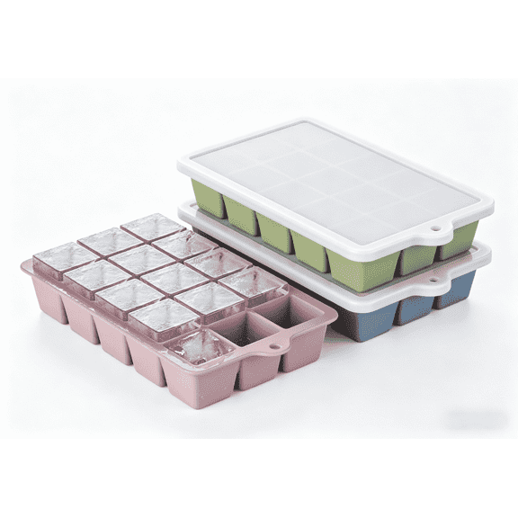 TWGRNF 3 Pack Silicone Ice Cube Trays with Lids, Easy Release Stackable Molds for Cocktails Whiskey Freezer Drinks