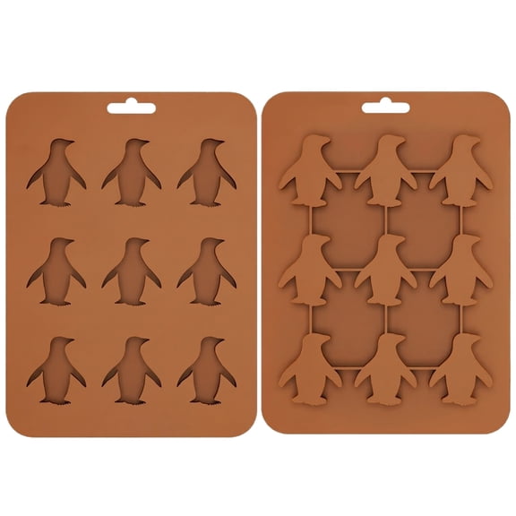 Silicone Ice Cube Molds, Chocolate Candy Molds, Penguin Shaped, Brown 9 Cavity, Non-Stick Flexible, Freezer Friendly, 8.5*6.2in, 1 Pc