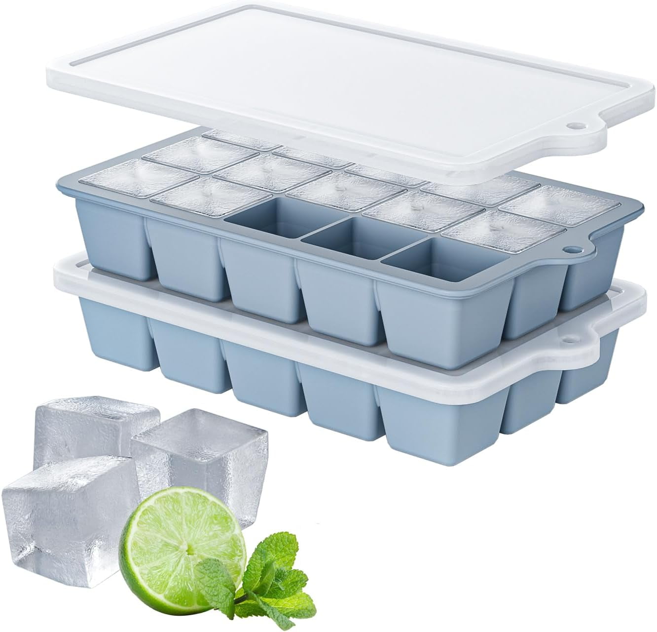 Silicone Ice Cube Tray 2 Pack, Ice Cube Mold, Ice Trays for Freezer with Lid for Whiskey, Baby Food, BPA Free, Easy Release