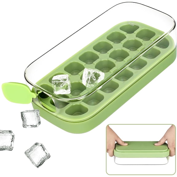 Silicone Ice Cube Tray  21 Ice Cubes (0.98" each), Easy-Release Pull Strap, BPA-Free  For Cocktail/Tea/Coffee  Green