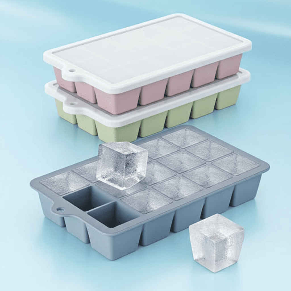 Silicone Ice Cube Tray 3 Pack with Lids, Easy Release Ice Cube Molds for Freezer, Stackable Cube Molds for Cocktail, Whiskey, and Party Drinks, Blue Pink Green