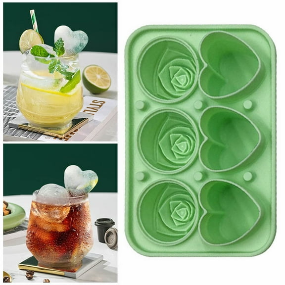 Silicone Ice Cube Tray, 3 Rose & 3 Heart Shaped Ice Cube Tray,3D Rose and Heart Shaped Ice Molds, Cute Ice Cube Tray,Ice Ball Maker Mold for Cocktails Whiskey Drink, Valentine's Day Silicone Mold