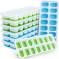 thumbnail image 1 of Silicone Ice Cube Tray, 8 Pack Easy-Release & Flexible 14-Ice Cube Trays with Spill-Resistant Removable Lid, Stackable Ice Trays with Covers for Freezer, Cocktail (4 Blue + 4 Green), 1 of 5