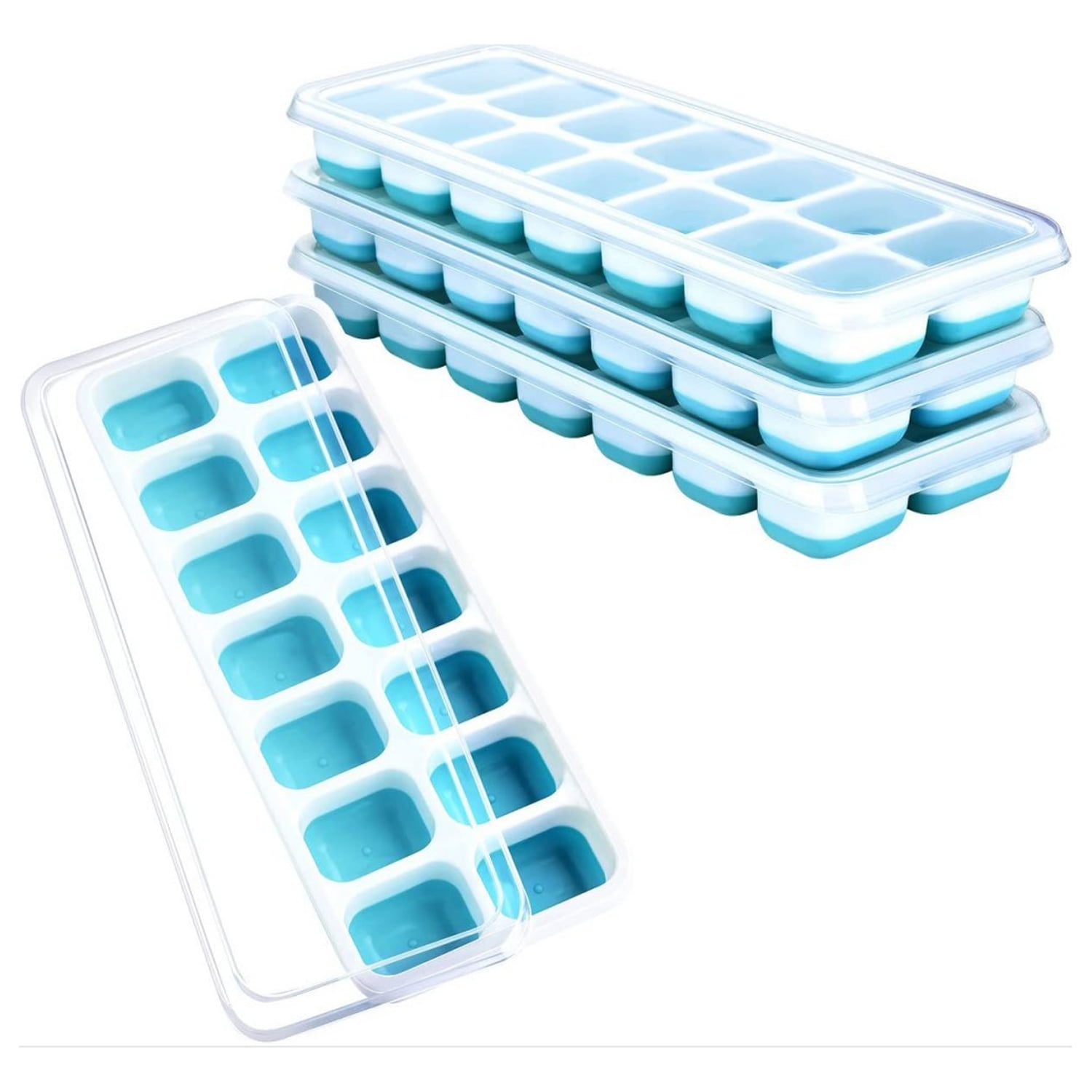 Silicone Ice Cube Tray, Jrisbo 4 Pack Easy-Release & Flexible 14-Ice Cube  Trays with Spill-Resistant Removable Lid, Stackable Ice Trays with Covers  for Freezer, Cocktail (Green) - Yahoo Shopping